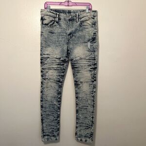 Southpole Men's Moto Stretch Biker Acid Wash Skinny Jean, Lightwash- 32x32